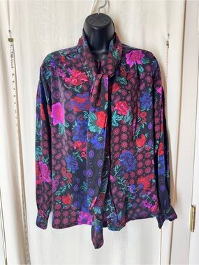 Vintage Jerri Sherman Floral Scarf Blouse